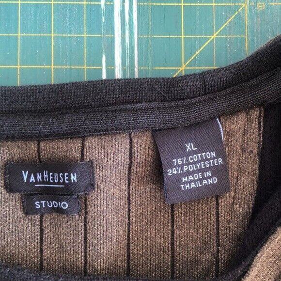 Van Heusen Sweater Adult XL Olive green Black Striped Long Sleeve V-Neck Mens - Picture 3 of 6